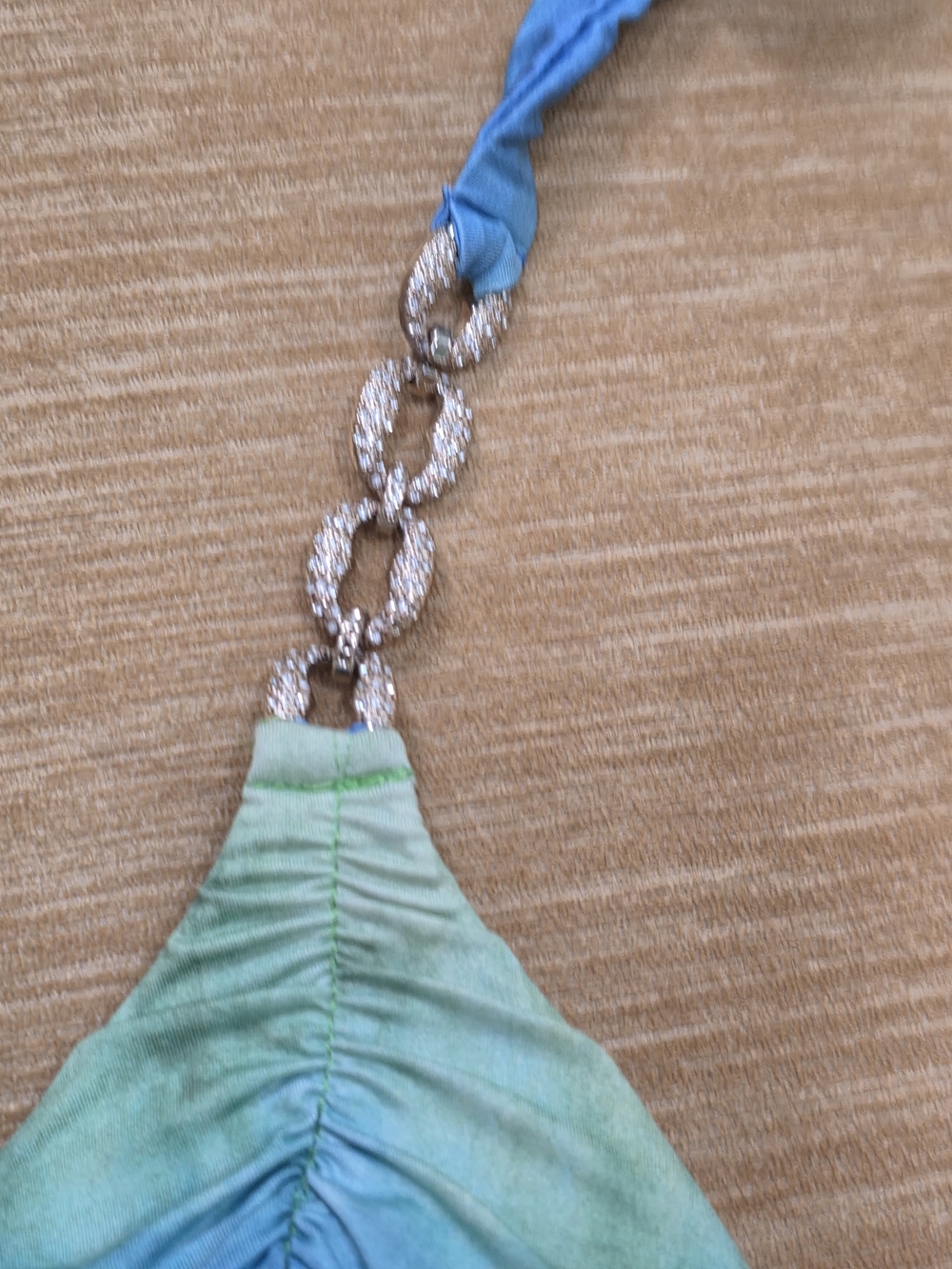 Dolcessa Blue & Green Tie-Dye Triangle Bikini Set Medium Gold Details - Picture 2 of 6